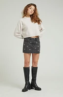 Pacsun Bow Rhinestone Mid Rise Denim Mini Skirt