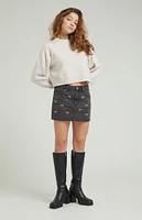 PacSun Bow Rhinestone Mid Rise Denim Mini Skirt