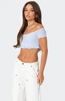 Edikted Off Shoulder Eyelet Crop Top