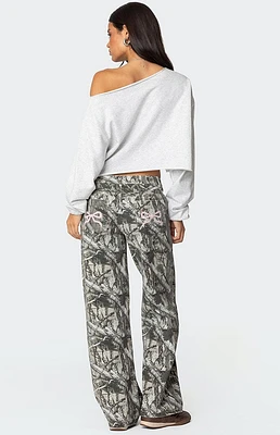 Edikted Camo & Bow Low Rise Jeans