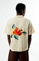 PacSun Tan Embroidered Oversized Resort Camp Shirt