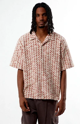 PacSun Orange Textured Oversized Resort Camp Shirt