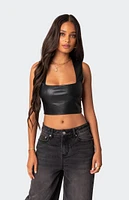 Edikted Crescent Faux Leather Crop Top