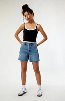 Pacsun Eco Dark Indigo Ripped High Waisted Relaxed Jorts