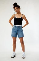 PacSun Eco Dark Indigo Ripped High Waisted Relaxed Jorts