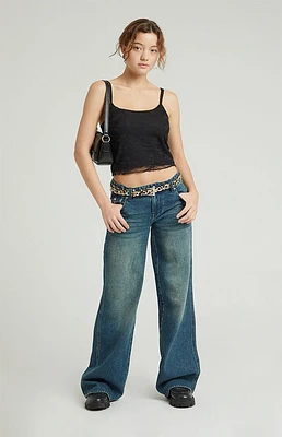 PacSun Casey Button Pocket Low Rise Baggy Jeans Dark Indigo