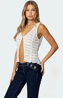 Edikted Evolet Sheer Lace Split Front Top