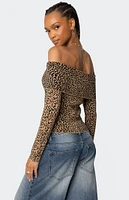 Edikted Leopard Printed Fold Over Knit Top