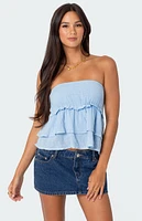 Edikted Linen Look Strapless Peplum Top