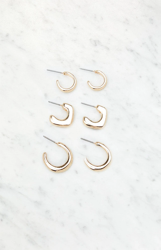 LA Hearts 3 Pack Mixed Hoop Earrings