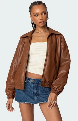 Edikted Halley Faux Leather Bomber Jacket