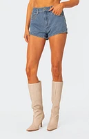 Edikted Bow Pocket Washed Denim Shorts