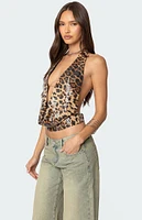 Edikted Sequin Leopard Printed Cowl Neck Top