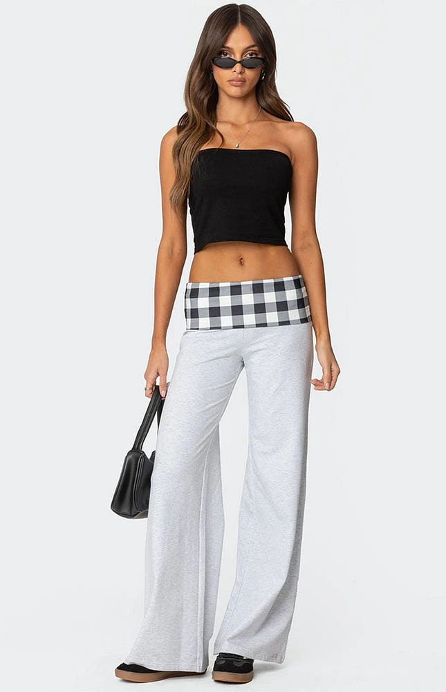 Edikted Beth Gingham Fold Over Pants