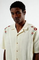 Pacsun Cream Floral Embroidered Oversized Camp Shirt