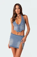 Edikted Katrina Lace Up Denim Corset