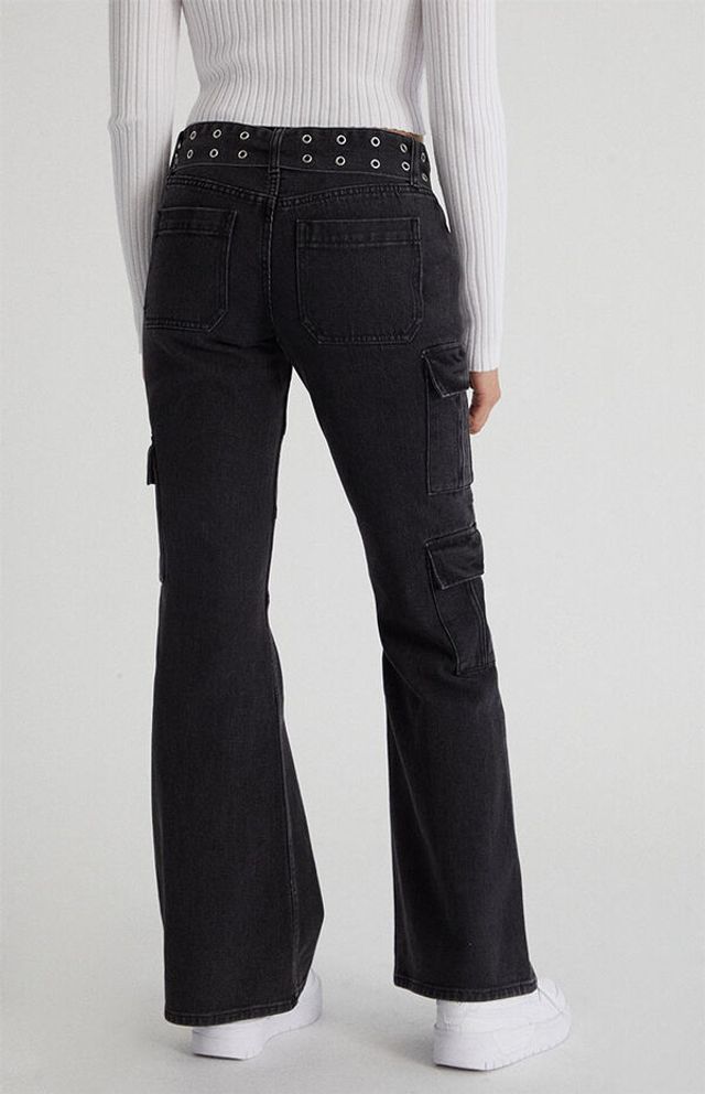 Black Low Rise Cargo Flare Jeans