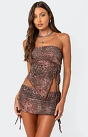 Edikted Leopard Printed Asymmetric Mesh Tube Top