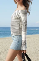 John Galt Striped Bonnie Long Sleeve Off-The-Shoulder Top