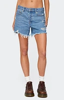 Edikted Cale Distressed Low Rise Denim Shorts