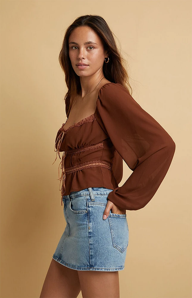 Beverly and Beck Iris Lace Trim Long Sleeve Top