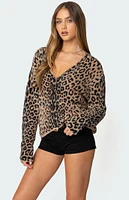 Edikted Leopard Printed V Neck Cardigan