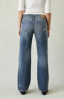 Pacsun Jordyn Ripped Low Rise Straight Leg Jeans Dark Blue Wash