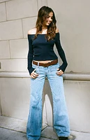 John Galt Navy Mayson Off-The-Shoulder Long Sleeve Top