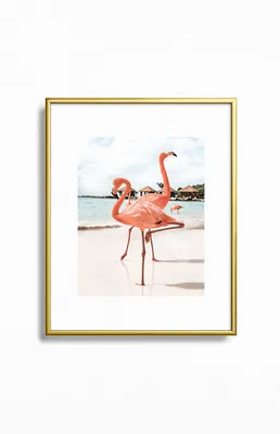 Flamingo Metal Framed Art Print Gold 8" x 10"