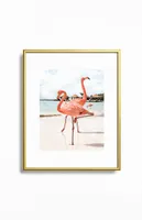 Flamingo Metal Framed Art Print Gold 8" x 10"