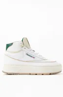 Reebok Women's White & Green Club C Double Geo Mid Sneakers