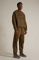 Fear of God Essentials Olive Fleece Crew Neck Sweatshirt