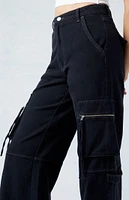 Black High Waisted Wide Leg Cargo Pants