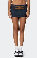 Edikted Sky Double Buckle Denim Mini Skort