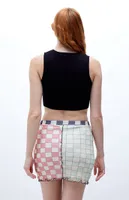 Daisy Street Mesh Checkered Mini Skirt