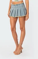 Nalani Washed Denim Pleated Mini Skort