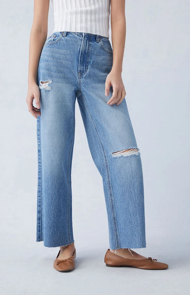 Pacsun Eco Medium Indigo Ripped Cropped Wide Leg Jeans