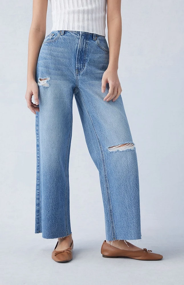 PacSun Eco Medium Indigo Ripped Cropped Wide Leg Jeans