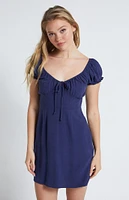 LA Hearts Tie Front Linen Mini Dress