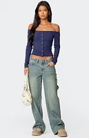 Edikted Off Shoulder Button Up Top