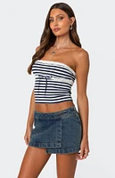 Edikted Striped Eyelet Trim Tube Top