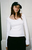 John Galt White Mckenna Pointelle Long Sleeve Top