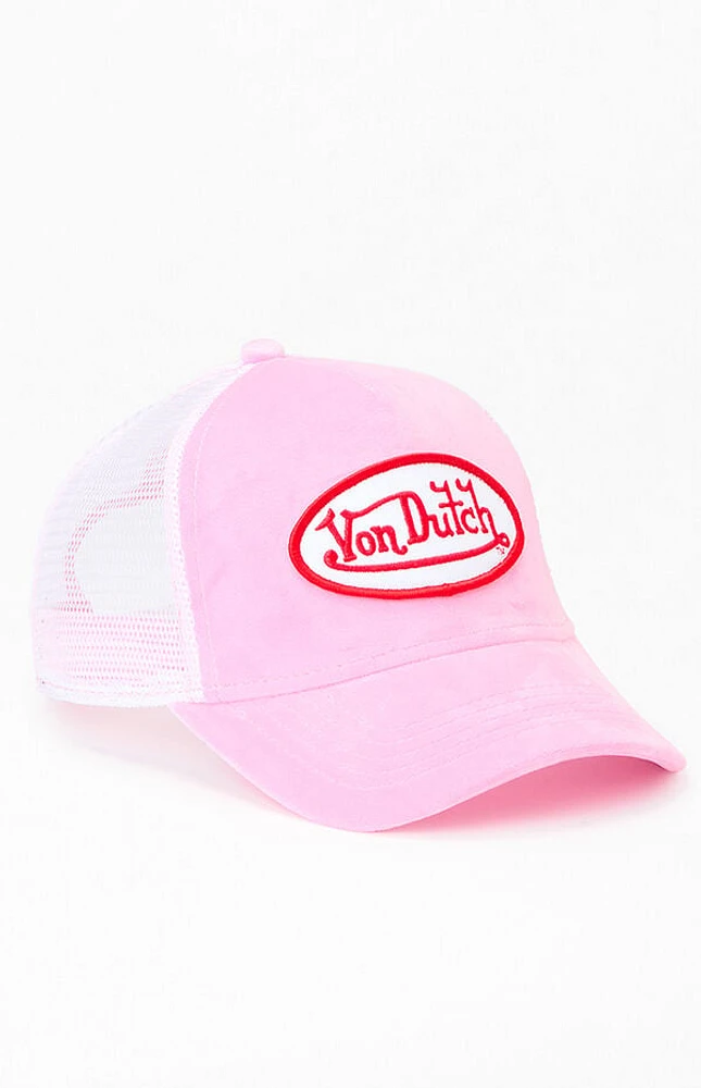 Von Dutch Pink Velvet Trucker Hat