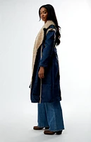 Daisy Street Denim Faux Fur Trim Trench Coat