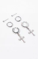 Pacsun 3 Pack Antique Silver Cross Earrings