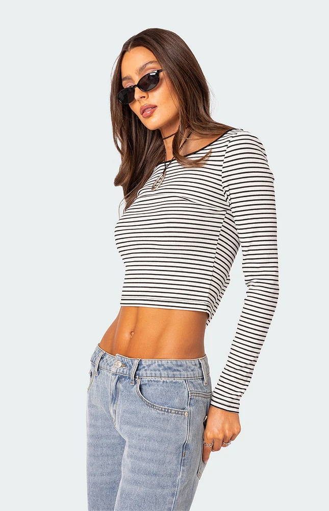 Striped Low Back Long Sleeve Top
