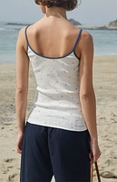 John Galt White Floral Pointelle Skylar Tank Top