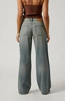 Pacsun Casey Whisker Low Rise Baggy Jeans Light Indigo