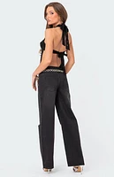 Edikted Debbie Distressed Low Rise Baggy Jeans