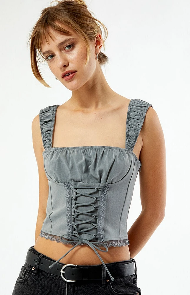 LA Hearts Kacey Lace Up Denim Top